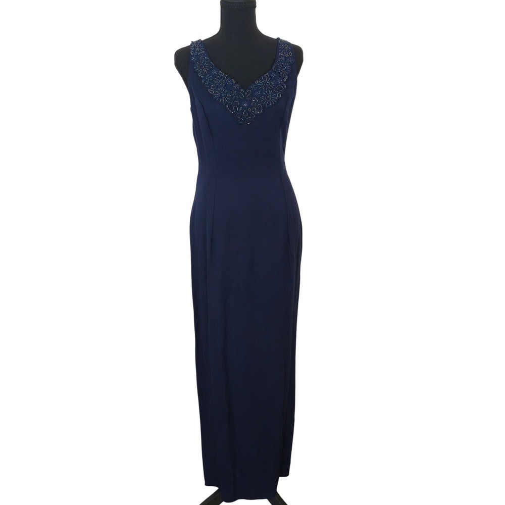 Scott McClintock 90s Vintage Gown 8 Navy Sheer Back Gatsby Downton Abbey Formal